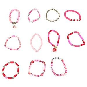 Pink and Red Beaded Bracelet Set